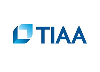 TIAA logo in blue gradient text with a stylized blue square icon