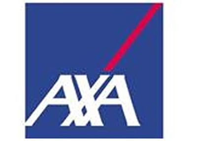 AXA logo in white on a blue background with a red diagonal stroke in the top right