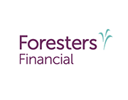 Foresters Financial logo in purple with a green leaf mark
