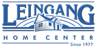 Logo for Leingang Home Center with text and a house illustration. Blue and white. Since 1977.