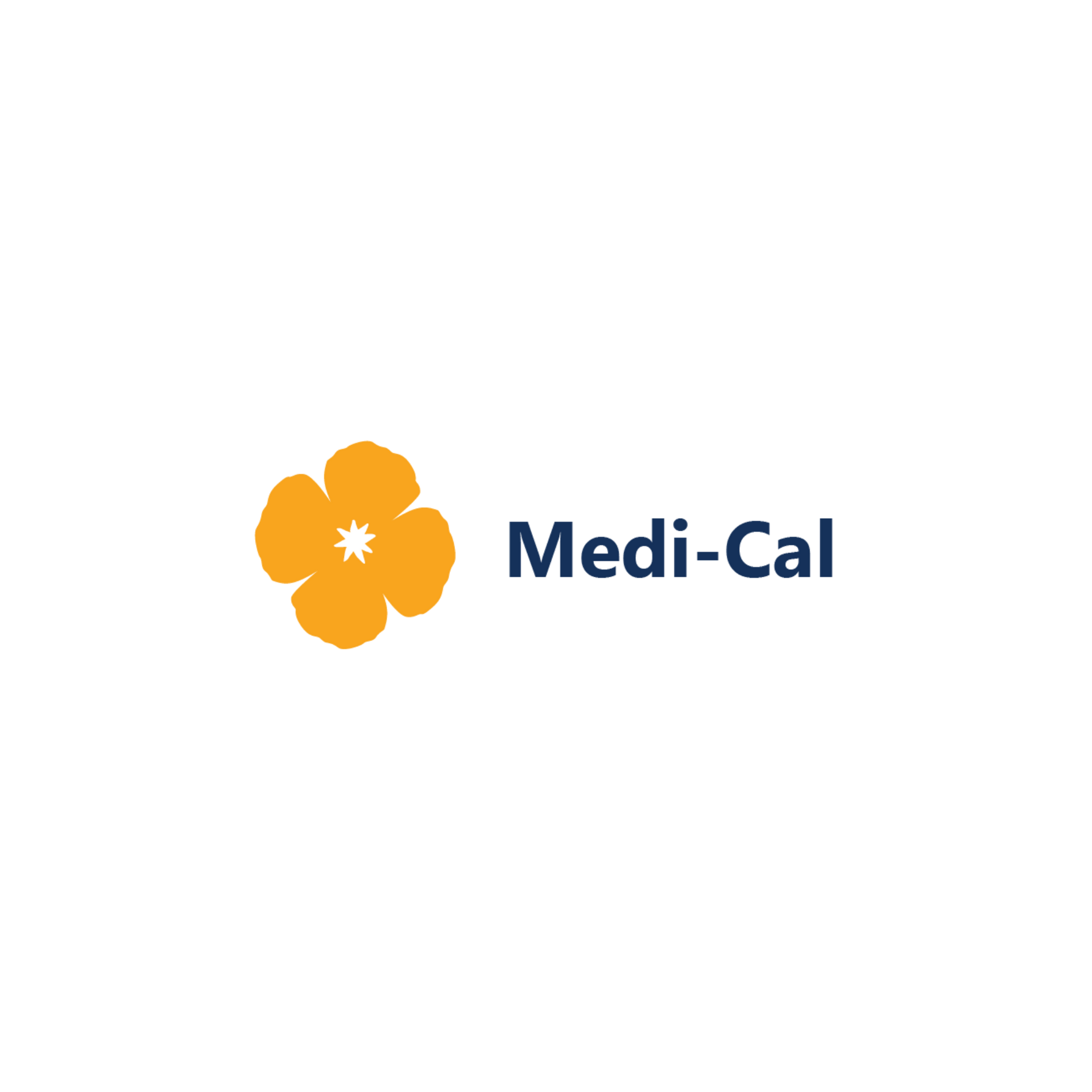 Medi-Cal logo with orange flower icon and blue text on a white background