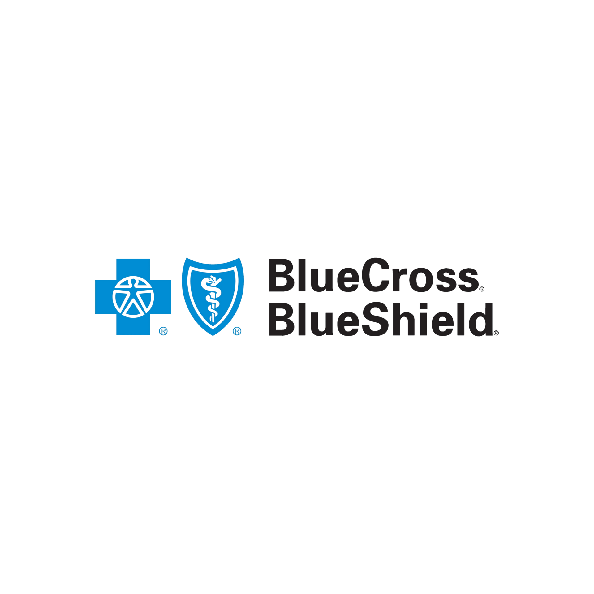 Blue Cross Blue Shield logo with blue shield and cross icons and black text on white background