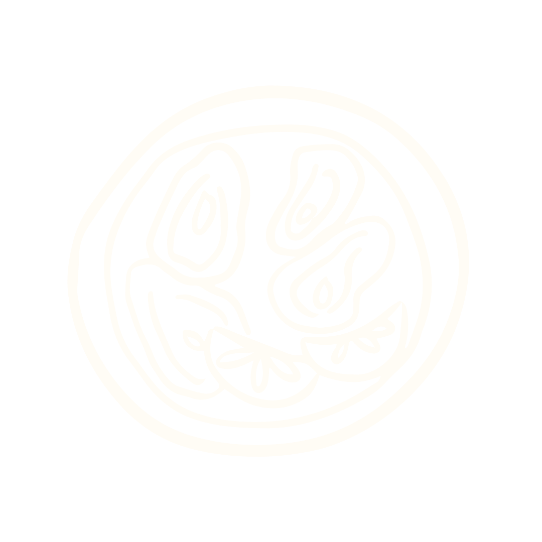 Very faint circular abstract design in pale yellow on a white background.