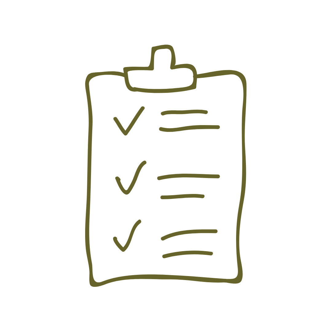 Simple line drawing of a clipboard with three checkmarks and lines