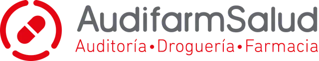 AudifarmSalud logo with red icon and gray text, plus orange tagline “Auditoría·Droguería·Farmacia”