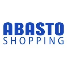 Logotipo de ABASTO SHOPPING en texto azul sobre fondo blanco.