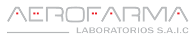 Logotipo de AEROFARMA Laboratorios SAIC en gris y rojo sobre fondo blanco.