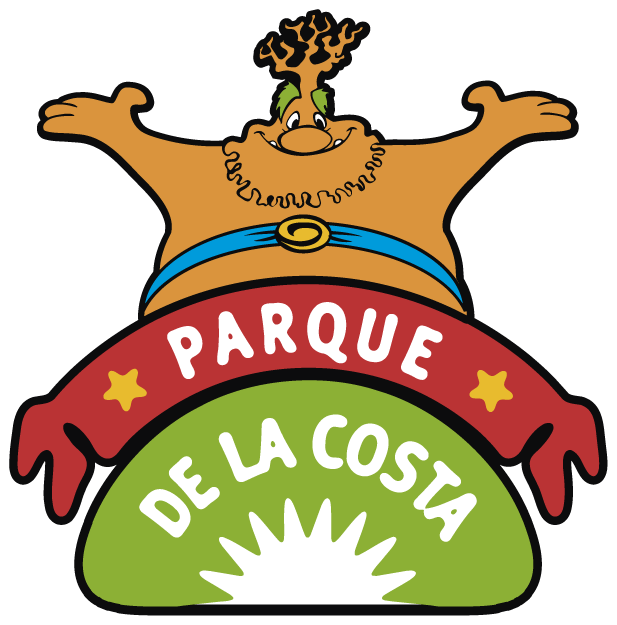 Letrero del parque que dice “Parque de la Costa” con una figura de dibujos animados encima.