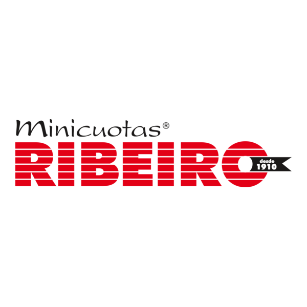 Logotipo de Minicuotas Ribeiro en rojo y negro con una pequeña estrella negra y la insignia “1910”.