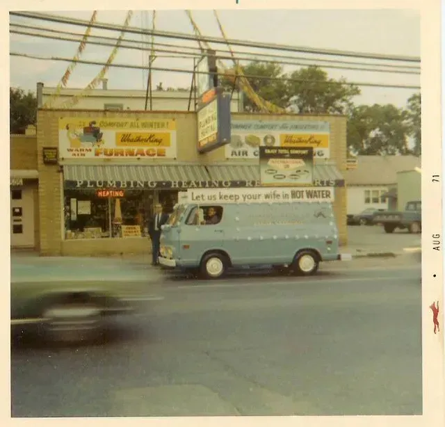 A blue van says let us keep your wife in hot water