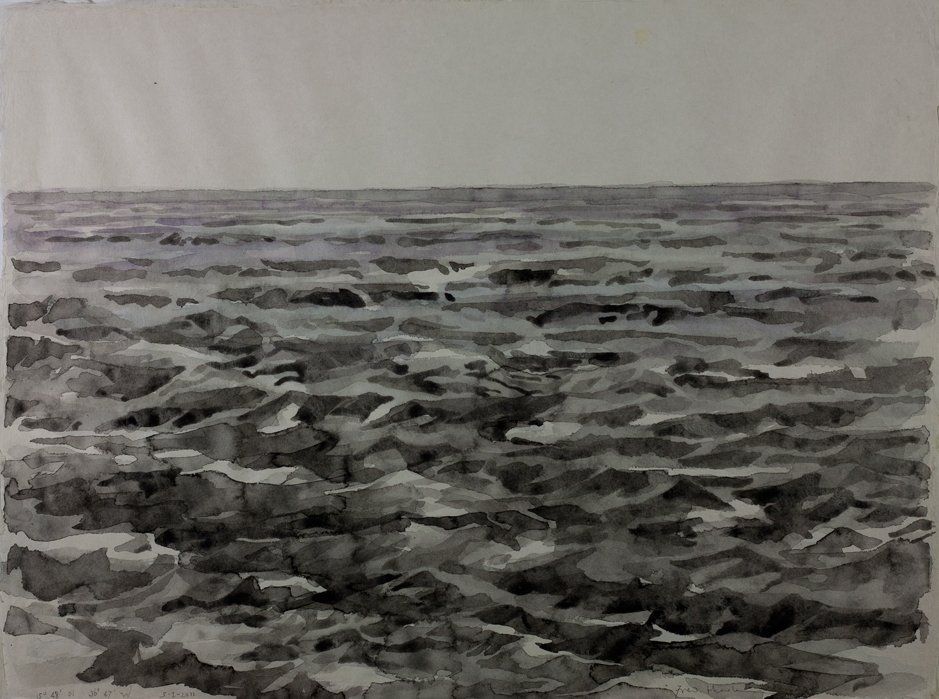 Een monochrome aquarel van de oceaan