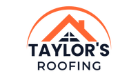 Taylor's Roofing logo with orange roof outline and dark blue text