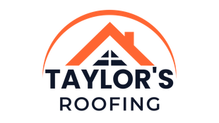Taylor's Roofing logo with orange roof outline and dark blue text
