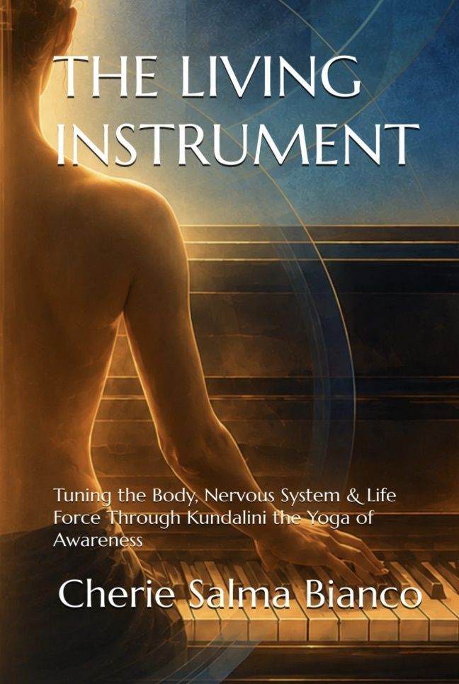 Book cover reading The Living INstrument with a woman at a piano and author Cherie Salma Bianco.