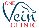 One Vein Clinic logo with blue and red text and a stylized vein graphic
