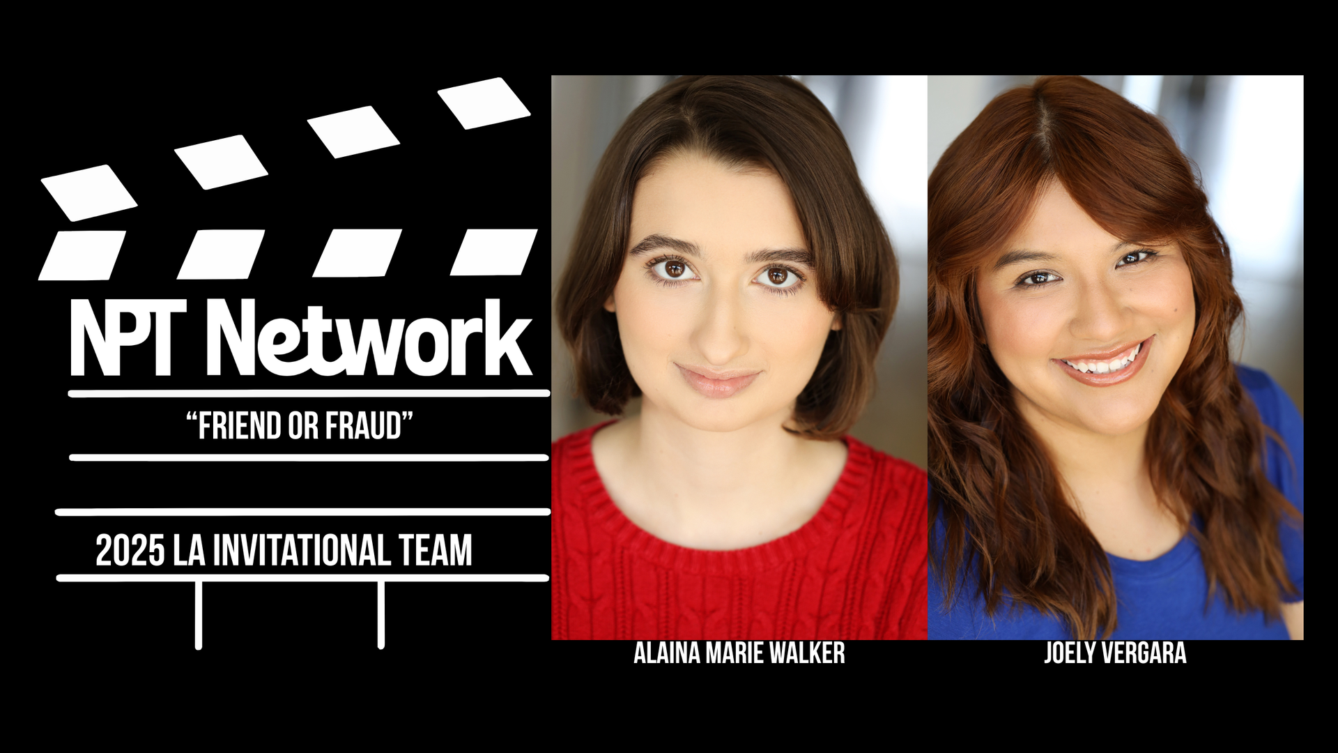 NPT Network graphic with headshots of actors for 2025 LA Invitational Showcase scenes. Acting studio in Bryan, Texas.