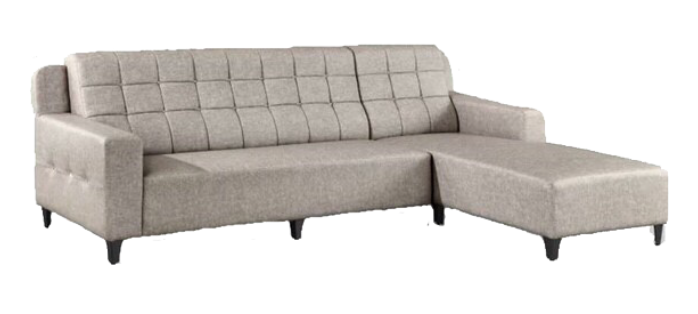 A grey couch and a black and white chair on a white background.