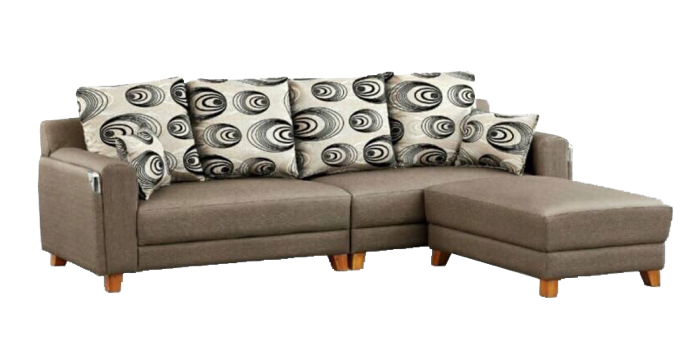 A grey couch and a black and white chair on a white background.