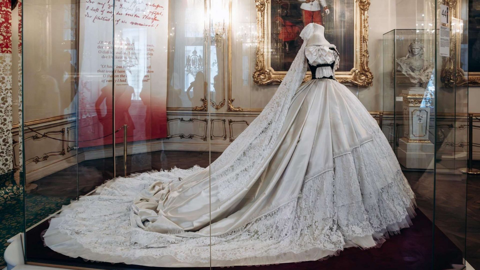 Empress Elisabeth’s white court dress displayed at the Sisi Museum