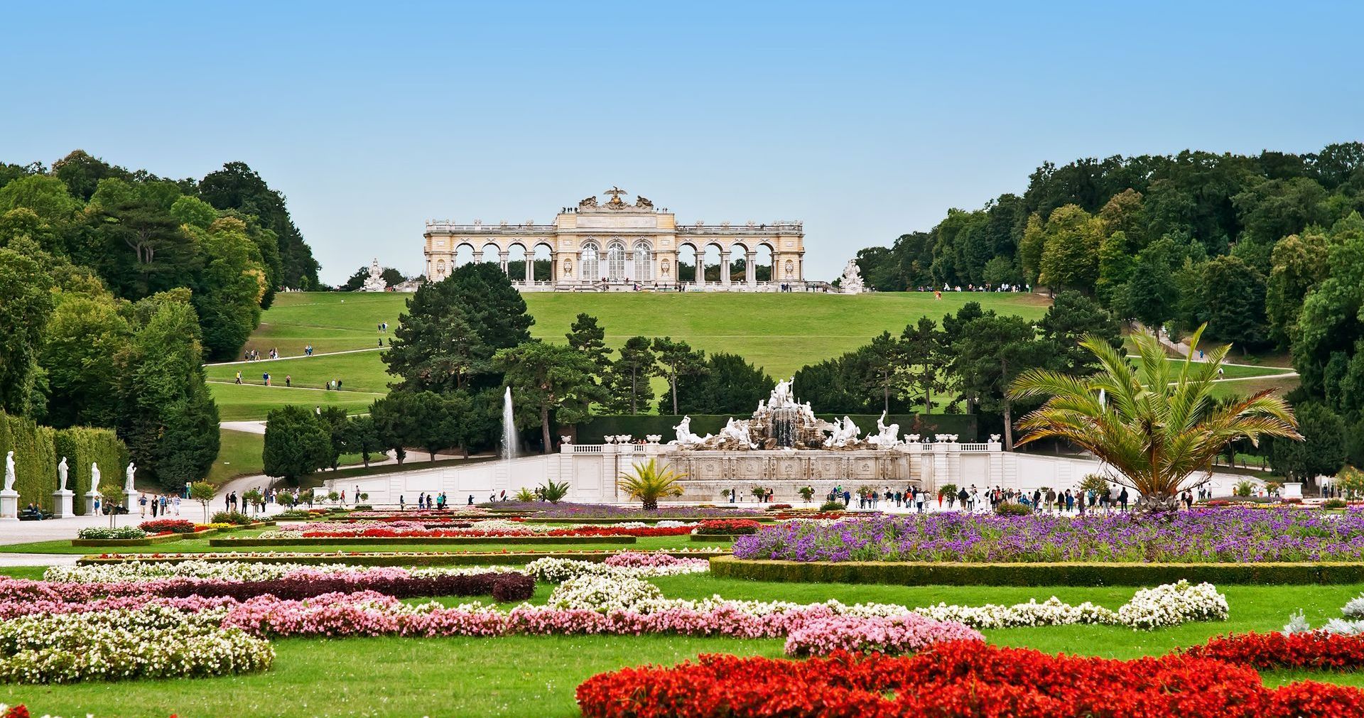 Schönbrunn Palace Gloriette with baroque gardens in Vienna