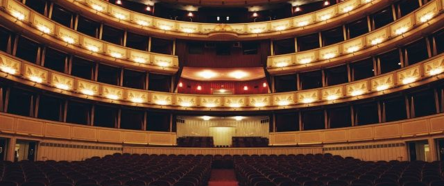 Interior of the Vienna State Opera with ornate stage and seating