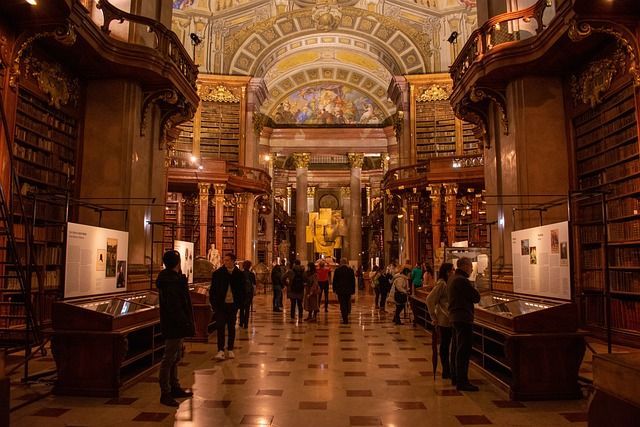 Grand Baroque interior of the Austrian National Library in Hofburg Palace, Vienna