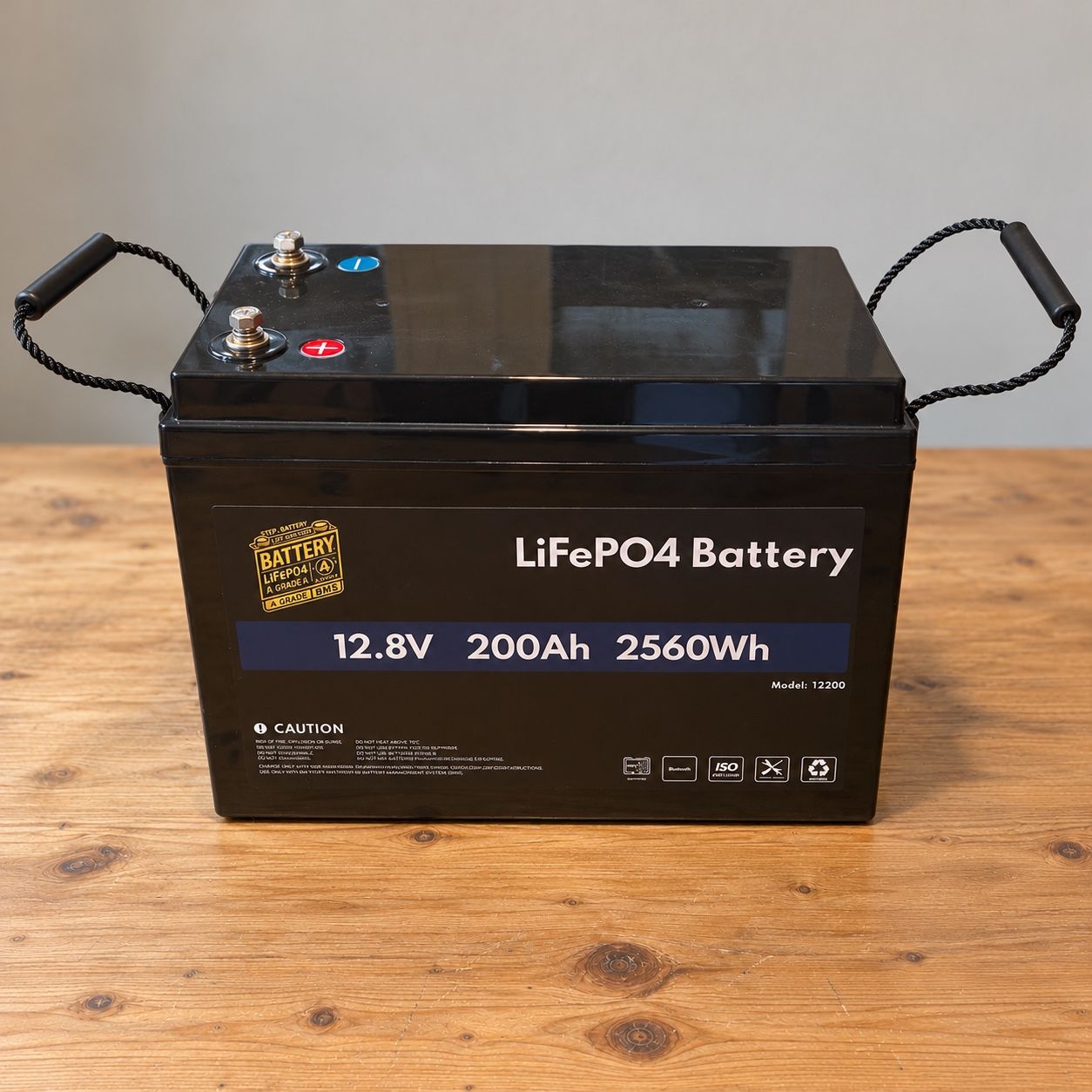 12V 200Ah Smart LiFePO4-accu in zwarte behuizing