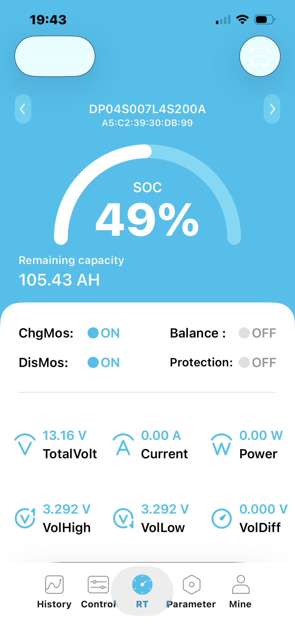 Smart Bluetooth-app met accustatus, stroom en vermogen