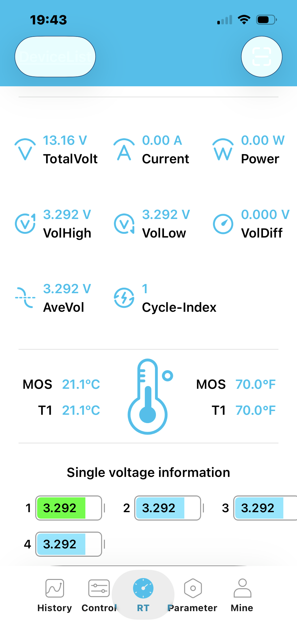 Schermfoto 2: Cellen, cycli en temperatuur