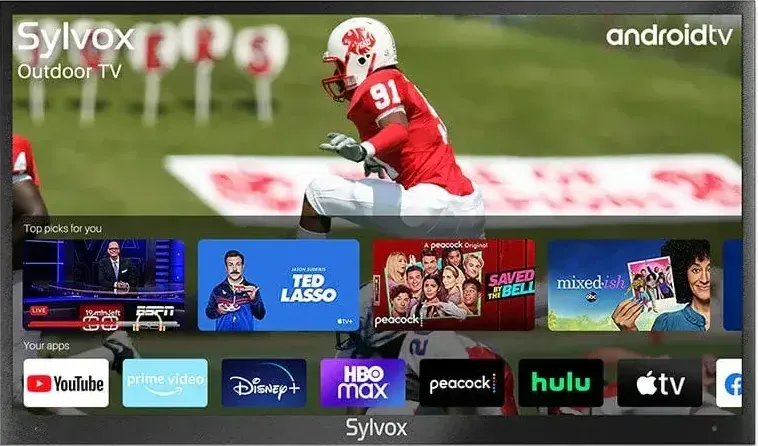 A football player is on the screen of an android tv.