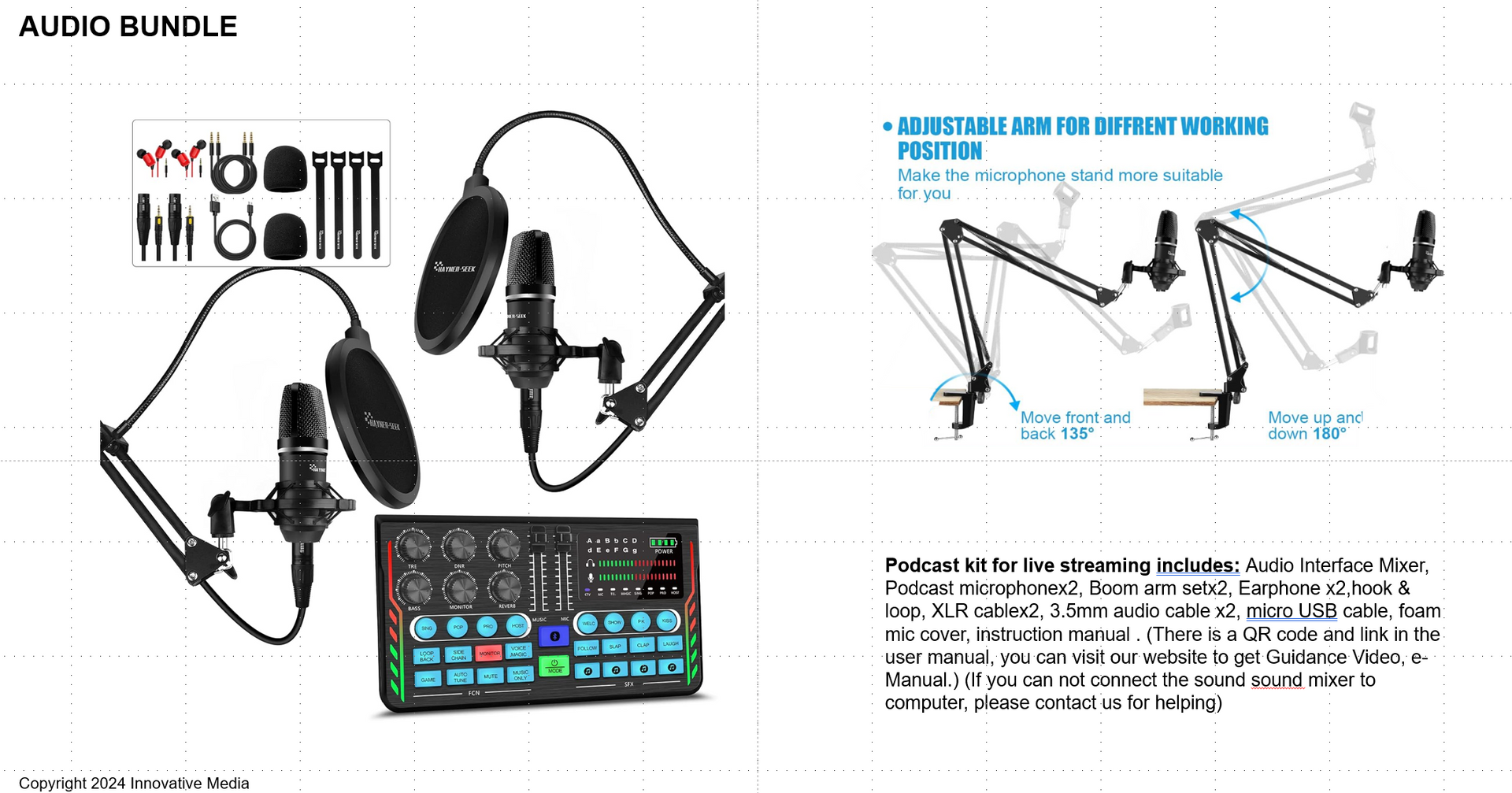 A picture of a microphone and a mixer on a white background.