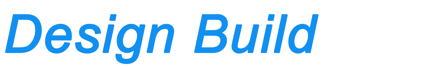 A blue sign that says design build on a white background