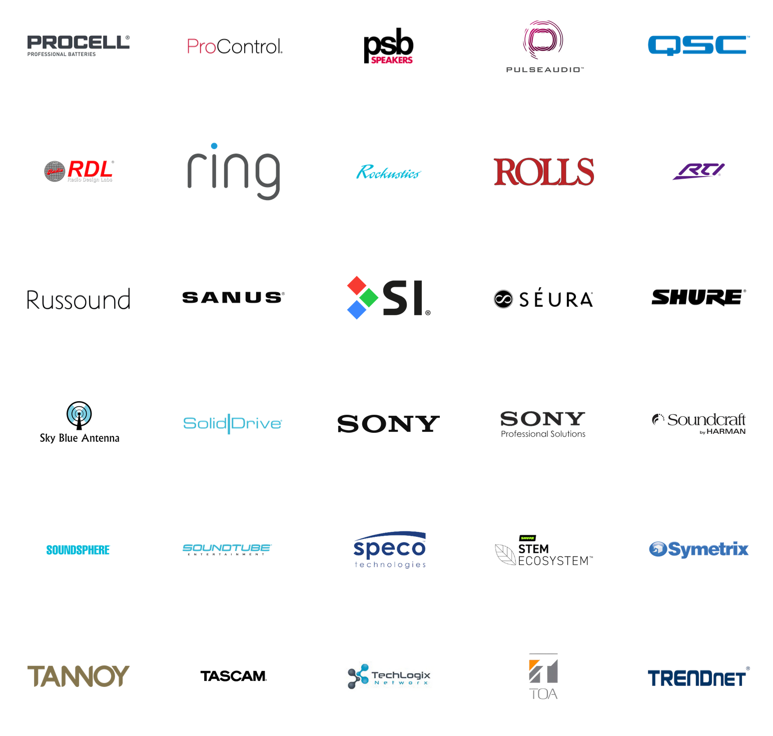 A bunch of logos for different companies on a white background.