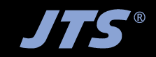A blue jts logo on a black background