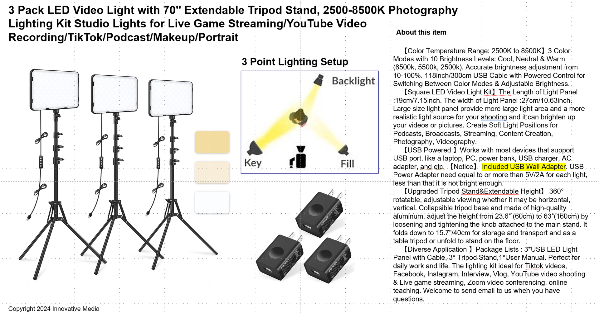 A picture of a lighting kit for a youtube video.