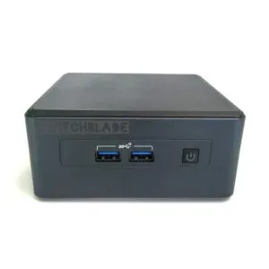 A small black box with two usb ports and a power button.