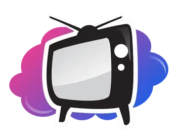 A cartoon illustration of a television with a cloud in the background.
