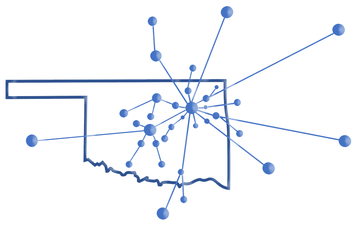 A drawing of the state of oklahoma with lines and dots coming out of it.