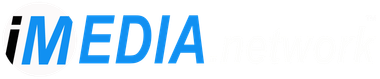 The word media is written in blue on a white background