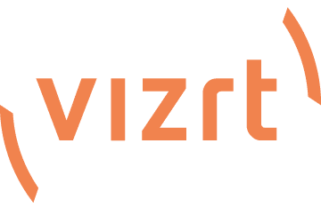 An orange and white logo for vizrt on a white background