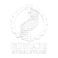White logo with a gear and stylized spiral stairs above the words &ldquo;SCDAAR SPIRAL STAIRS&rdquo;