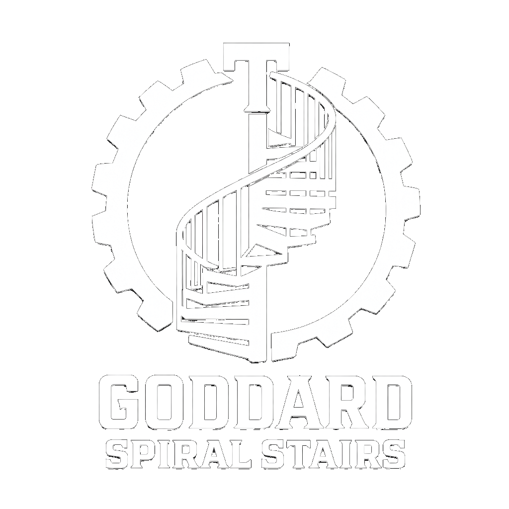 White logo with a gear and stylized spiral stairs above the words &ldquo;SCDAAR SPIRAL STAIRS&rdquo;