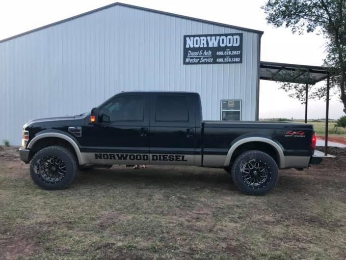 A black and tan Ford pickup truck with 