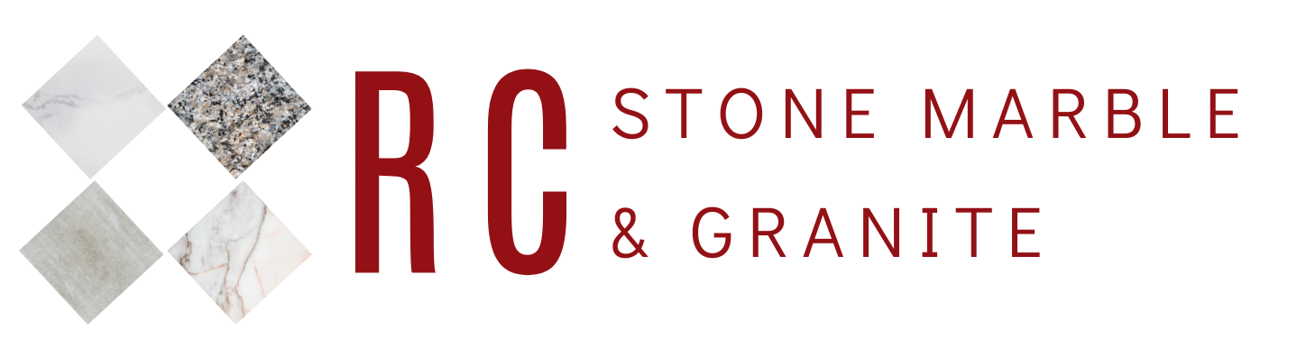 A logo for rc stone marble and granite