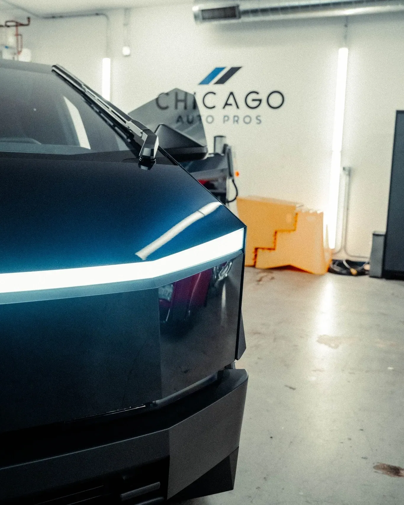 Front view of a Tesla Cybertruck.