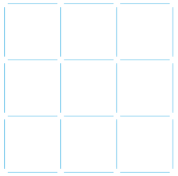 Nine light blue outlined squares arranged in a 3x3 grid.