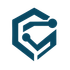 Teal geometric hexagon logo with circuit-like lines and dots on white background