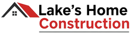 Logo for Lake's Home Construction featuring a black and red house icon next to the company name in black and red text.