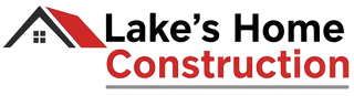 Logo for Lake's Home Construction featuring a black and red house icon next to the company name in black and red text.