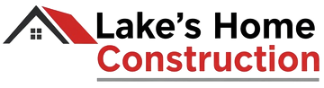 Logo for Lake's Home Construction featuring a black and red house icon next to the company name in black and red text.